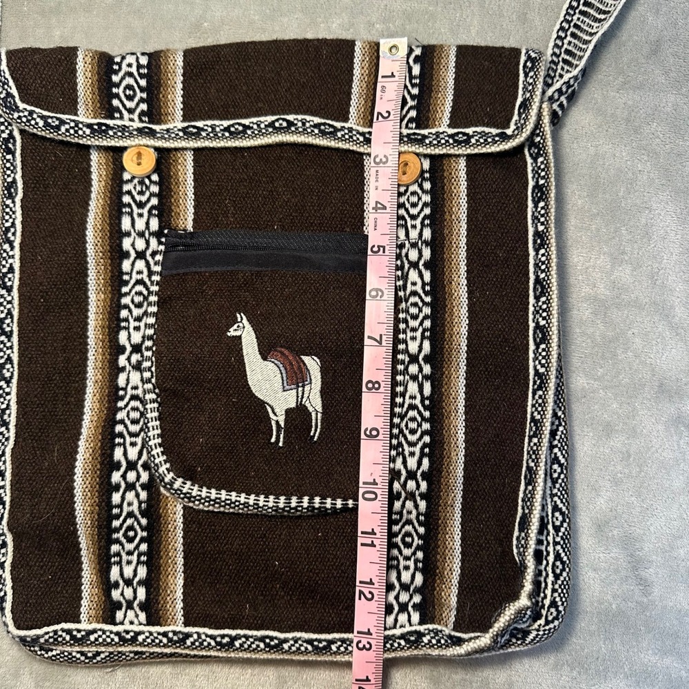 Peruvian Woven Llama Alpaca Crossbody Messenger Bag Brown Southwestern Boho - Picture 7 of 9